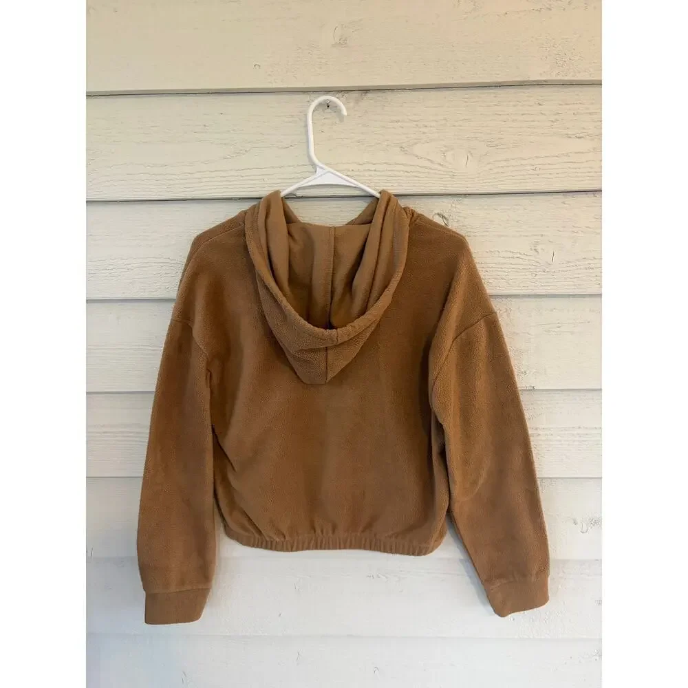 Hippie Rose Cropped Fleece Hoodie Brown Sun Graphic Pullover Sweatshirt Size S - Picture 5 of 5